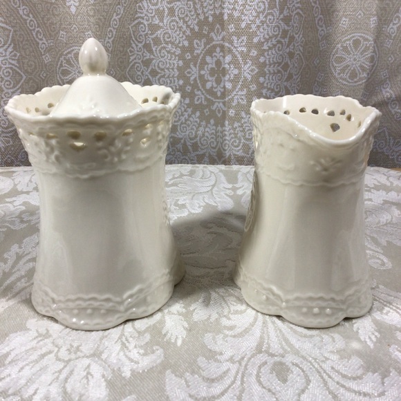 Skye McGhie Cream Lace Fine Porcelain Covered Sugar and Creamer Set - Picture 4 of 10